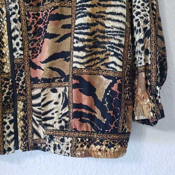 Vintage 80s 100% Silk Animal Print Windbreaker Bomber size 2XL - Picture 3 of 8
